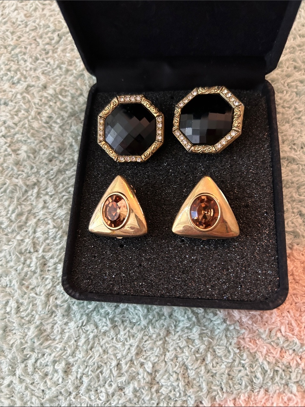 Gold Tone and Black Statement Earring Set - Elegant Women Jewelry